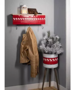 SULLIVANS Red & White Reindeer Metal and Wood Planter Stand (Set of 2) -Vigoro sales Store red sullivans plant pots met1741 4f 1000