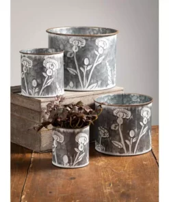 SULLIVANS Silver Metal Flower Patterned Planter (Set of 4) -Vigoro sales Store silver sullivans plant pots met1702 1f 1000