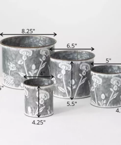 SULLIVANS Silver Metal Flower Patterned Planter (Set of 4) -Vigoro sales Store silver sullivans plant pots met1702 4f 1000