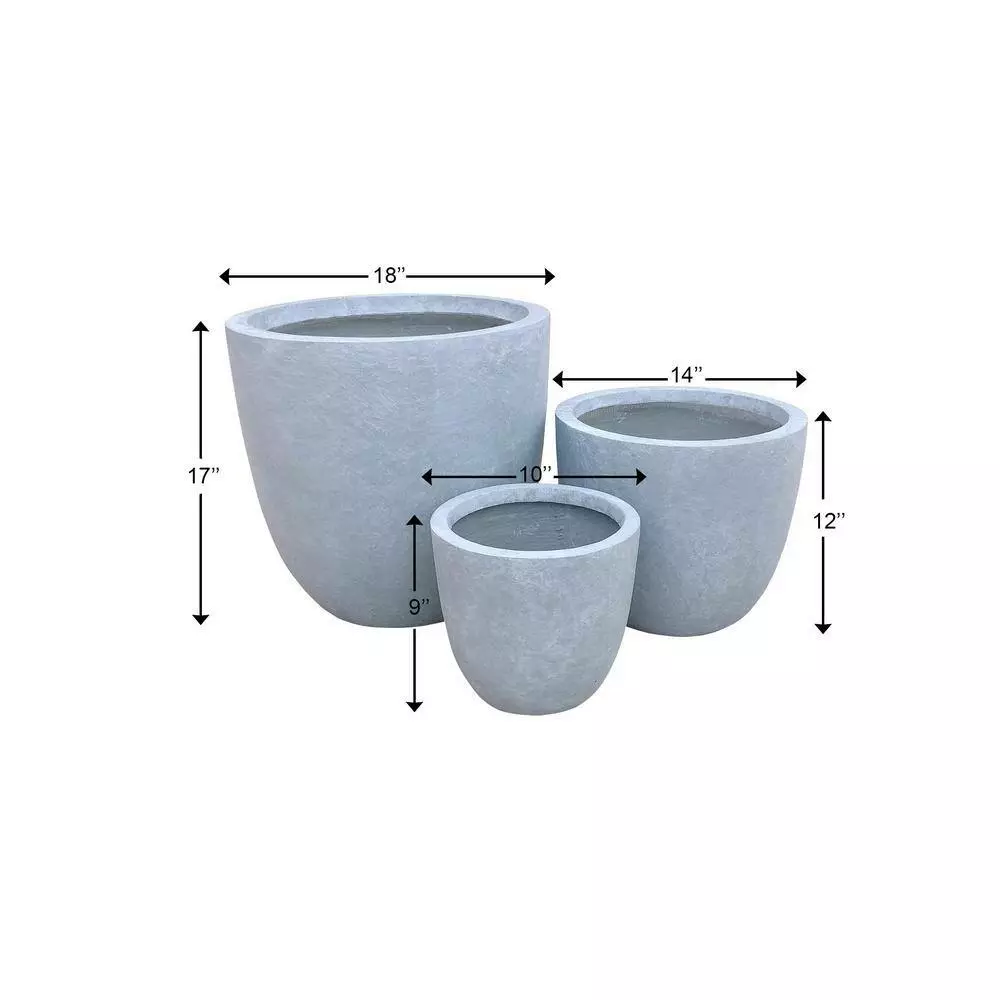 KANTE 18", 14" and 10"W Round Slate Gray Lightweight Concrete/Fiberglass Indoor Outdoor Elegant Seamless Planters (Set of 3) 11 KANTE 18", 14" and 10"W Round Slate Gray Lightweight Concrete/Fiberglass Indoor Outdoor Elegant Seamless Planters (Set of 3) - Image 9