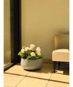 KANTE 20 in. W Round Slate Gray Lightweight Concrete/Fiberglass Indoor Outdoor Elegant Bowl Planter