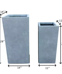 KANTE 28 in. and 24 in. H Square Slate Gray Concrete/Fiberglass Indoor Outdoor Modern Seamless Tall Planters (Set of 2) -Vigoro sales Store slate gray kante plant pots osf0002bc c60611 4f 1000