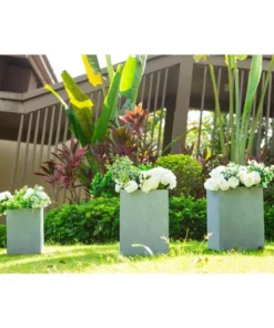 KANTE 19 in. x 16 in. and 13 in. H Square Slate Gray Concrete/Fiberglass Indoor Outdoor Elegant Planters (Set of 3) -Vigoro sales Store slate gray kante plant pots osf0007abc c60611 44 1000