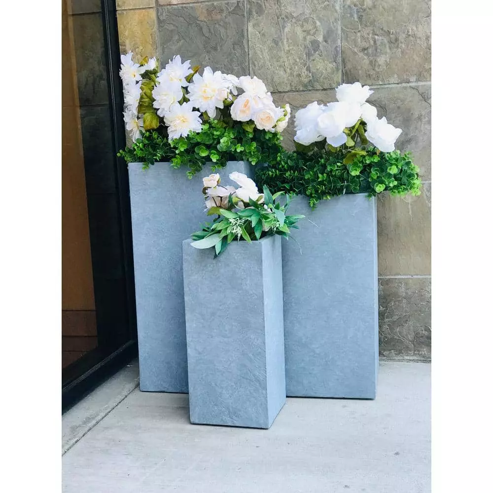 KANTE 28 in. Tall Slate Gray Lightweight Concrete Rectangle Modern Tapered Outdoor Planter (Set of 3) 5 KANTE 28 in. Tall Slate Gray Lightweight Concrete Rectangle Modern Tapered Outdoor Planter (Set of 3) - Image 3