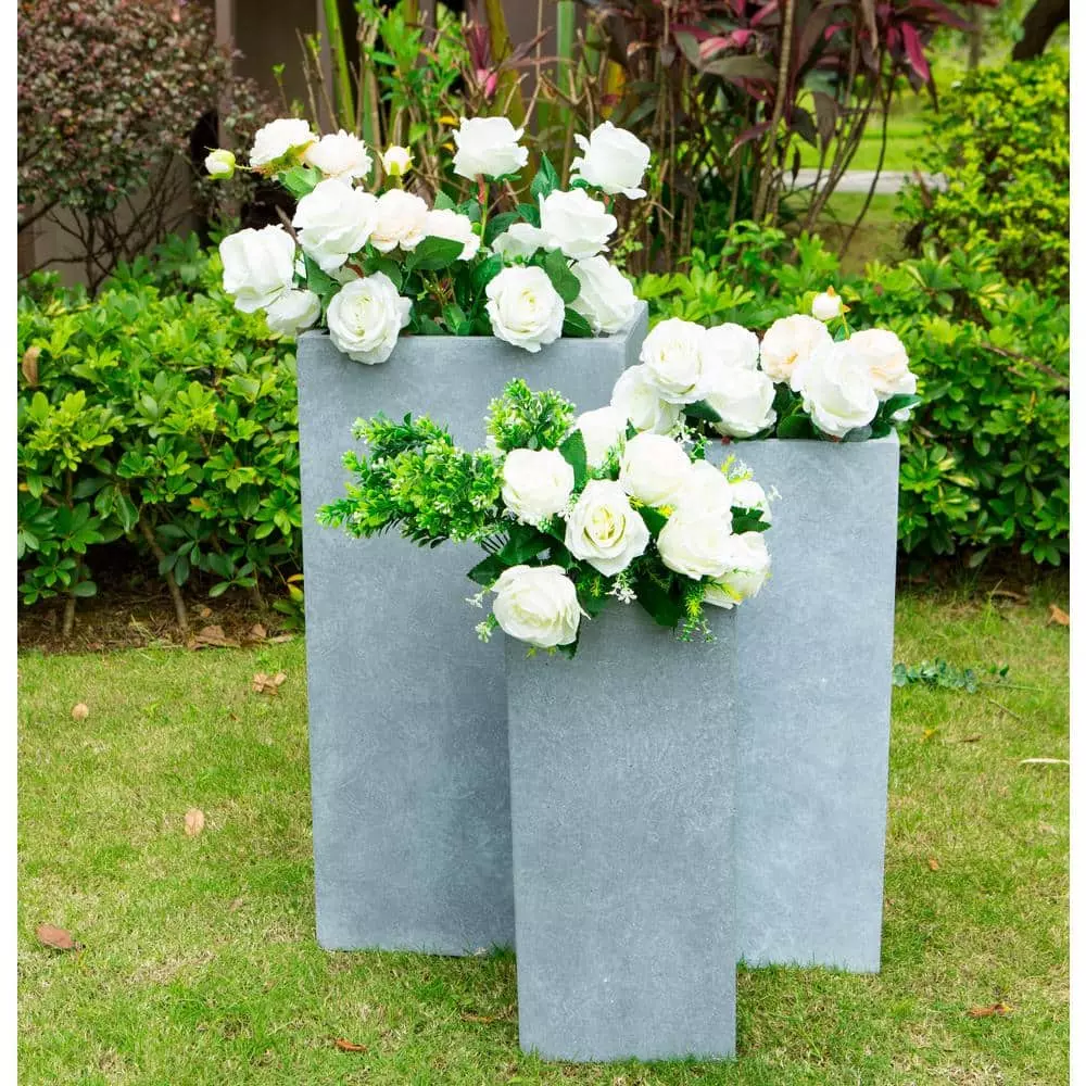KANTE 28 in. Tall Slate Gray Lightweight Concrete Rectangle Modern Tapered Outdoor Planter (Set of 3) 4 KANTE 28 in. Tall Slate Gray Lightweight Concrete Rectangle Modern Tapered Outdoor Planter (Set of 3) - Image 2