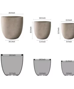 KANTE 20", 16.5" & 13.3"W Round Weathered Finish Concrete Planters Set of 3, Outdoor Indoor w/Drainage Hole & Rubber Plug -Vigoro sales Store weathered concrete kante plant pots rc0152bcd c80021 2 c3 1000