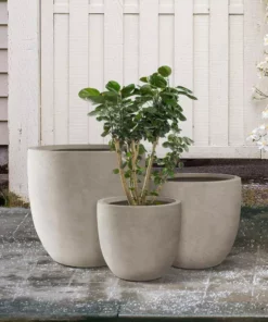 KANTE 22.4", 20.4" and 18.1"H Round Weathered Finish Concrete Planters Set of 3, Outdoor Indoor w/Drainage Hole & Rubber Plug -Vigoro sales Store weathered concrete kante plant pots rc0153bcd c80021 2 76 1000