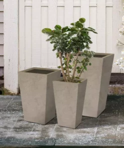 KANTE 24.4", 18" &15.7"H Weathered Finish Concrete Tall Planter Set of 3, Large Outdoor Indoor w/ Drainage Hole & Rubber Plug -Vigoro sales Store weathered concrete kante plant pots rf2015017cde c80021 2 fa 1000