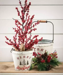 SULLIVANS White Merry Christmas Metal Bucket (Set of 2) -Vigoro sales Store white sullivans plant pots met1756 4f 1000