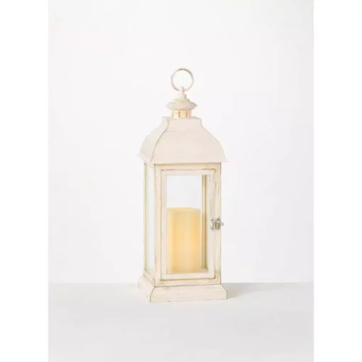 SULLIVANS 17.5 in. Lantern with LED Pillar Candle -Vigoro sales Store whites sullivans outdoor lanterns gl43857 64 1000