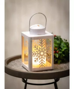 SULLIVANS 8.75 in. Snowflake Lantern with LED Pillar Candle -Vigoro sales Store whites sullivans outdoor lanterns sea44233ln 4f 1000
