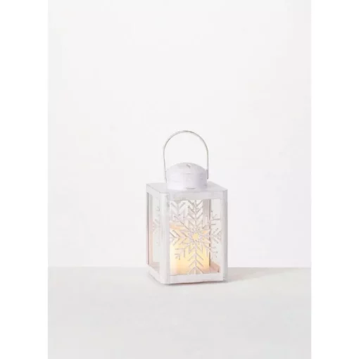 SULLIVANS 8.75 in. Snowflake Lantern with LED Pillar Candle -Vigoro sales Store whites sullivans outdoor lanterns sea44233ln 64 1000