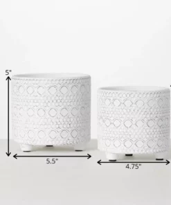 SULLIVANS Whitewash Textured Footed Cement Pot - Set of 2 -Vigoro sales Store whitewashed sullivans plant pots cmt1206 4f 1000
