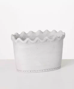 SULLIVANS White Scalloped Edge Cement Garden Pot