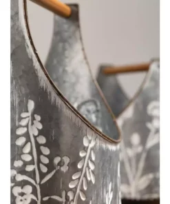 SULLIVANS Whitewashed Metal Flower Trug With Handles (Set of 2) -Vigoro sales Store whitewashed sullivans plant pots met1699 1f 1000