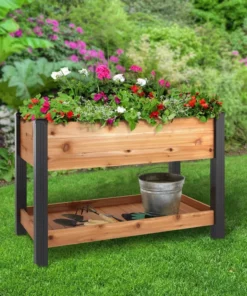 Vigoro 2 ft. x 4 ft. Elevated Cedar Garden Bed with Shelf (Vinyl Legs) -Vigoro sales Store wood vigoro raised planter boxes 445190 c3 1000